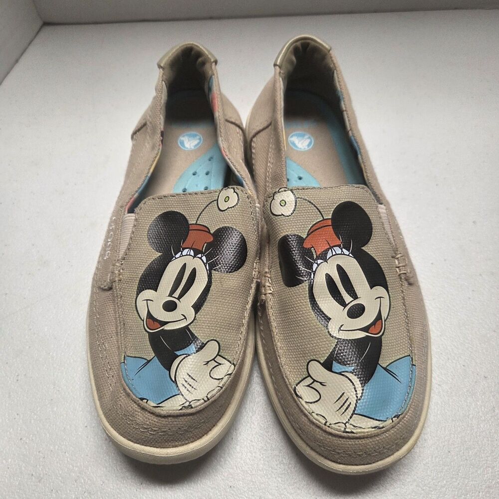Crocs Womens Minnie Mouse Disney Tan Canvas Slip On Shoes Size 6